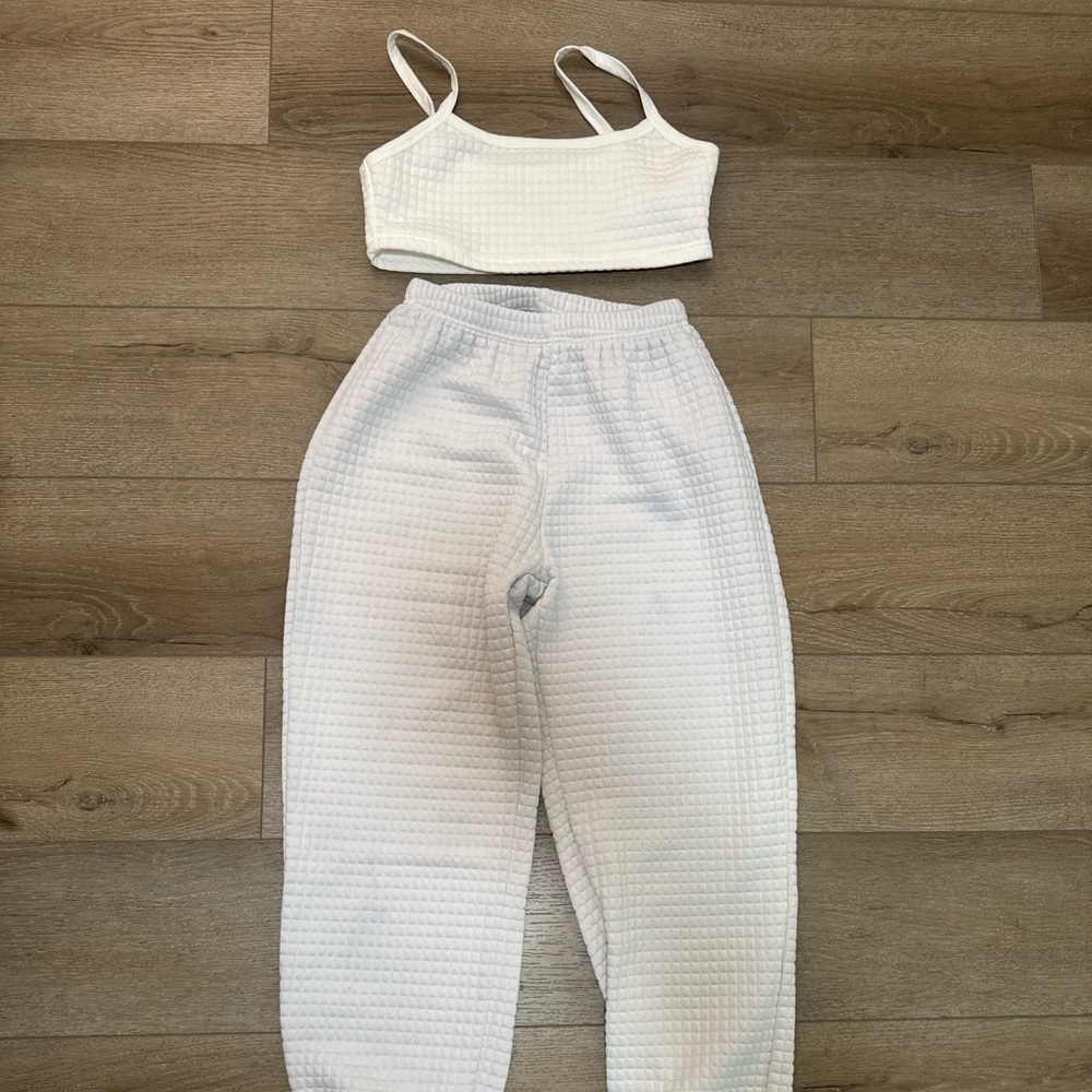 White Textured Sweat Set